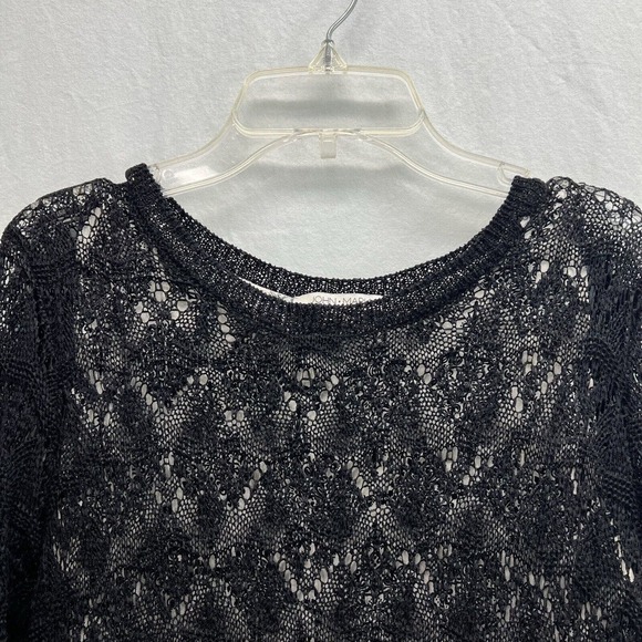 JOHN MARK Tunic Women SMALL Lace Crochet Overlay Floral Black Cream 3/4 Sleeves - Picture 3 of 15